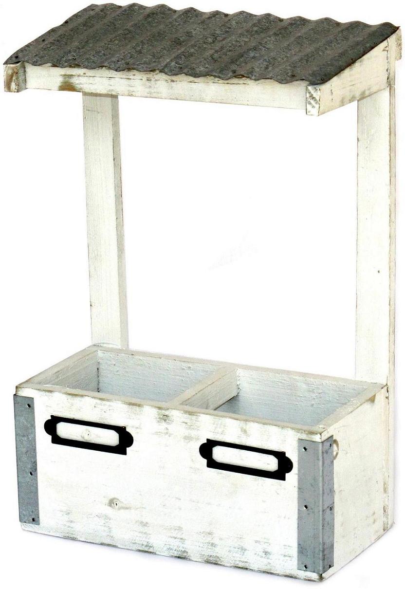 Jardinière double pot en bois - Blanc