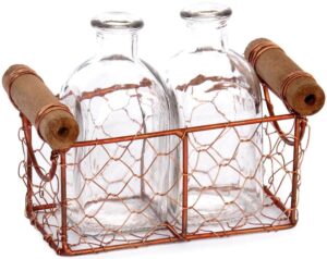Porte 2 bouteilles  en cuivre 13x7x hauteur 6,5 cm avec 2 bouteilles 5x5 x hauteur 11cm 125 ml - Orange / cuivré