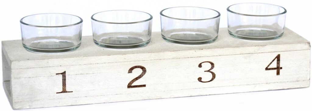 Porte bougie en bois 4 verres, 31,5x8,5 x H5/8cm - Blanc