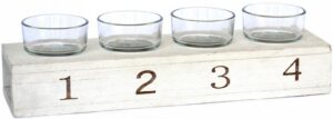 Porte bougie en bois 4 verres, 31,5x8,5 x H5/8cm - Blanc