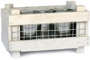 Support jardinière avec 2 pots en zinc - Blanc, Bois