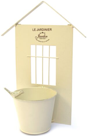 Jardinière métal beige "Le Jardinier", a suspendre H 38cm,
