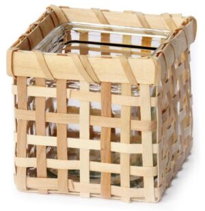 Porte bougie fibre de bois, 12 cm, Réceptacle en verre - Beige