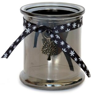 Bougeoir en verre gris, avec ruban de tissu, D 8,5 cm - Incolore / transparent, Cristal
