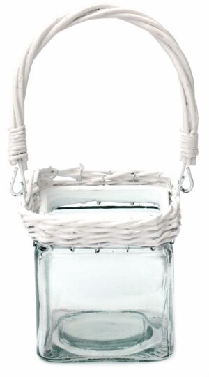 Bougeoir avec ance en verre et osier - Incolore / transparent, Cristal