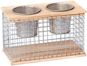 Petite jardinière double en grillage en fer, avec 2 Pots - Gris / argent, Bois