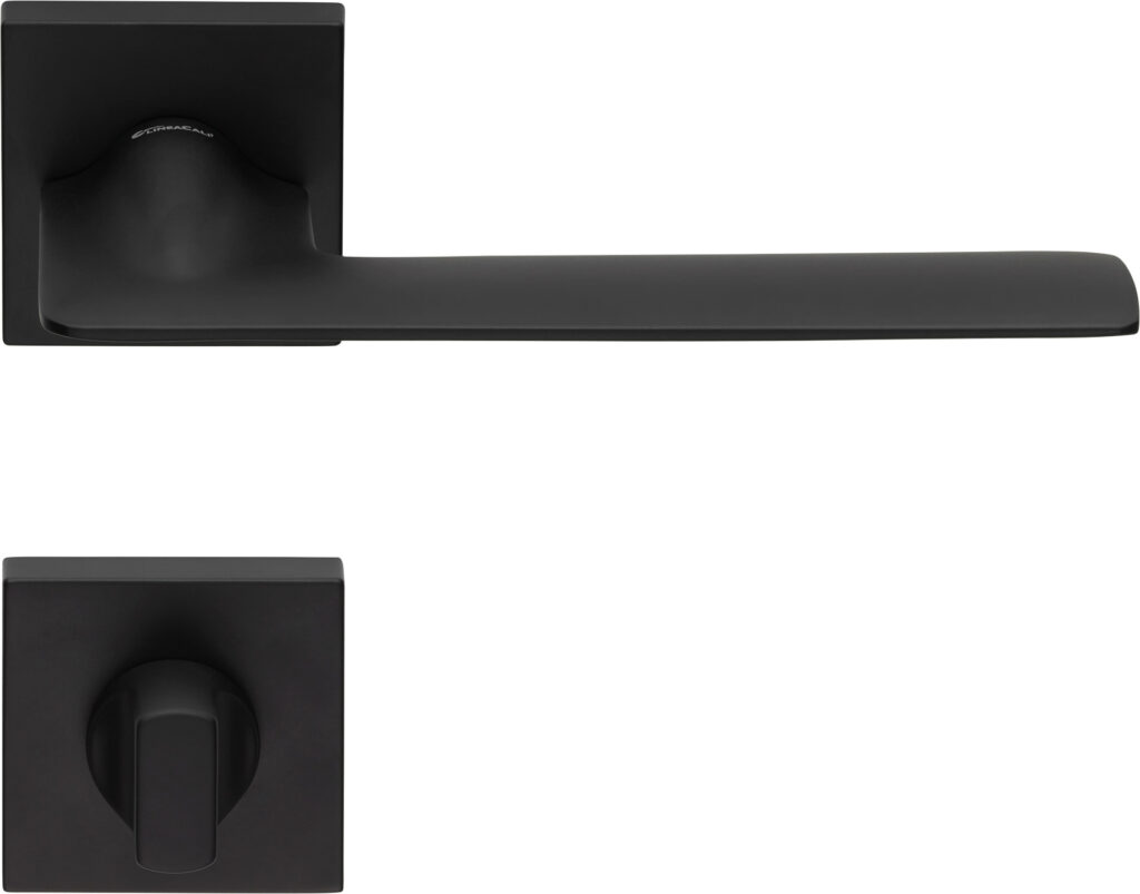 Poignée rosace, montage ultrarapide Click Clack, Lote de 12. Carré 7 mm, rosace condamnation Carré 6 mm, noir, pour porte des WC. - Laiton