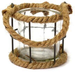 Bougeoir en fer avec corde, avec pot en verre. - Incolore / transparent