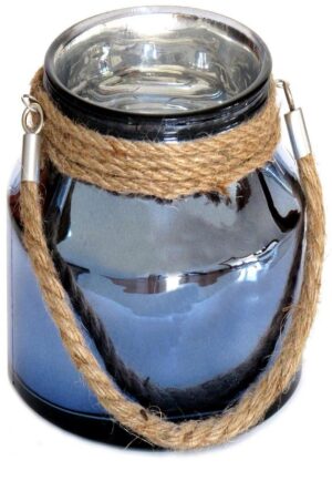 Bougeoir en verre bleu avec corde - Cristal