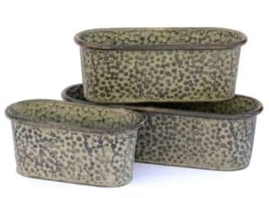 Jardinières ovales en métal 2 de 20x10,5 x h9cm plus 2 de 25x10,5 x h9cm plus 2 de 30x10,5 x h9cm lot de 2