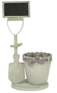 Support 21x16 x h38cm et 1 pots diamètre 13x h13cm en métal gris avec ardoise