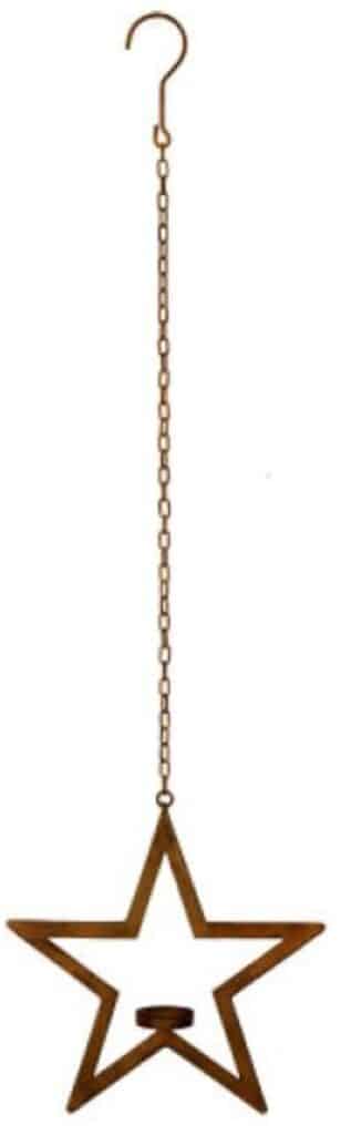 Bougeoir en fer étoile 25x h25cm a suspendre avec chaine 85cm