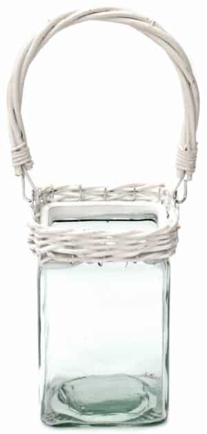 Porte bougie en verre et osier, 10x10 cm