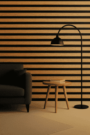 Panneau mural 3D en MDF massif Chene et noir satiné de 2760 mm X 750 mm MIDDLE WAVY 