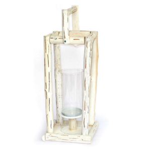 Grande lanterne en bois blanc 22x22 x h50/60cm avec verre