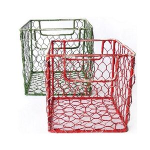 2 cubes en grillage 12x12 x h12cm plus 14x14 x h14cm rouge et vert Lot de 2 - Fil de fer galvanisé