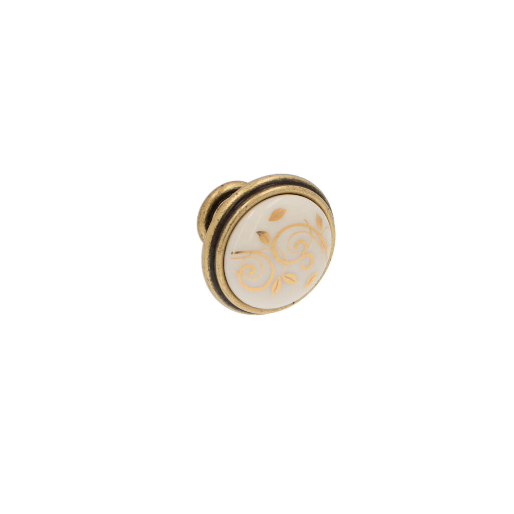 Bouton pour meubles en zamac et Porcelaine Diamètre 35mm Florence antique Lot de 25 - Marron, Zamak