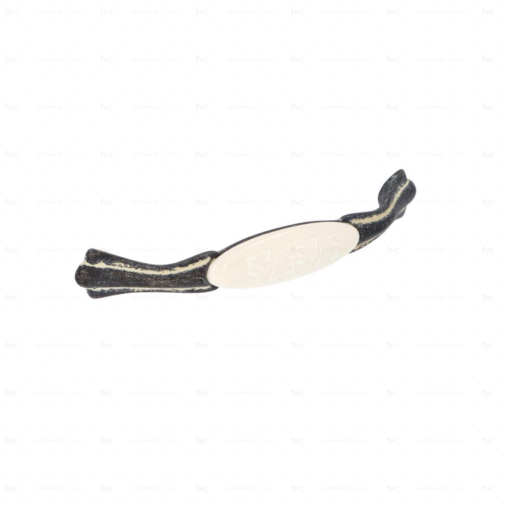 Poignée pour meubles en zamac et Porcelaine Entraxe 128mm Ivoire rustique - Beige, Zamak