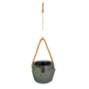 Corbeille en tissu avec pot en verre à suspendre D 12 cm - Vert, Cristal