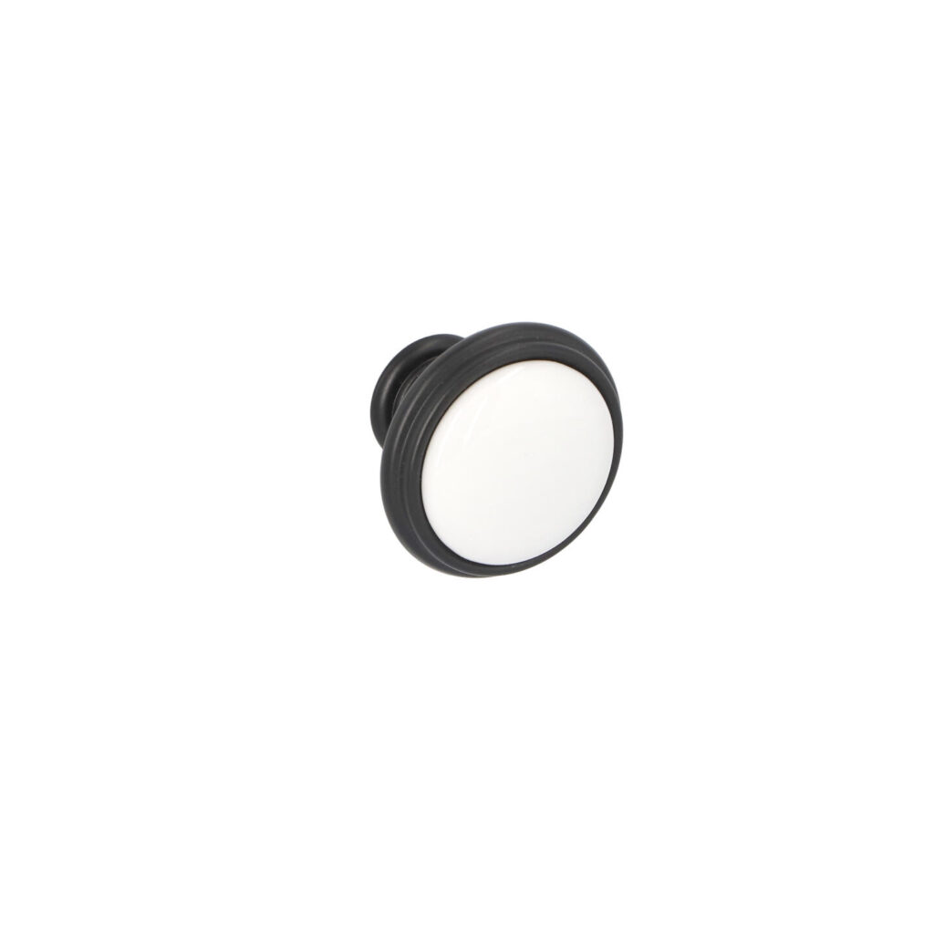 Bouton pour meubles en zamac et Porcelaine Diamètre 35mm Vernis noir mat Lot de 25 - Zamak