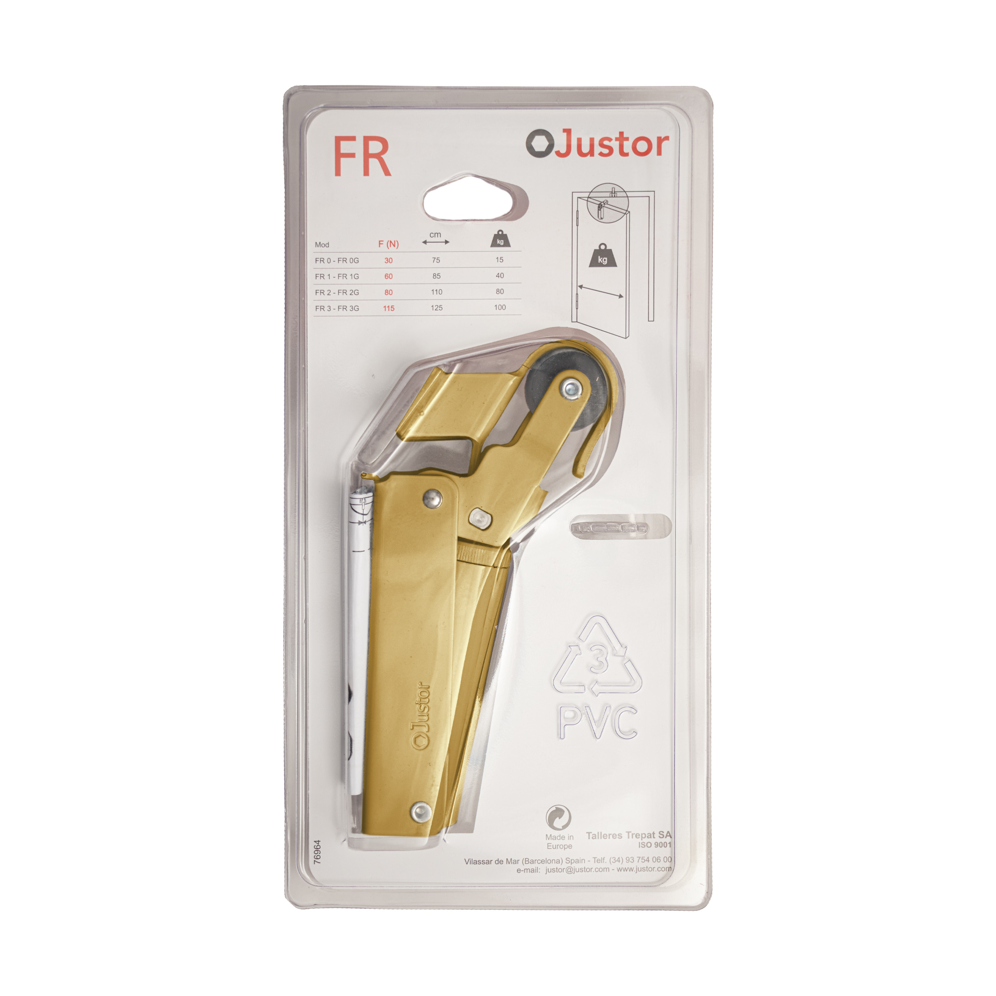 Frein de rétention Réglable force 60 a 80 N aluminium anodisé or, pour porte jusqu’à 80 KG. - Jaune / doré - imagine 5