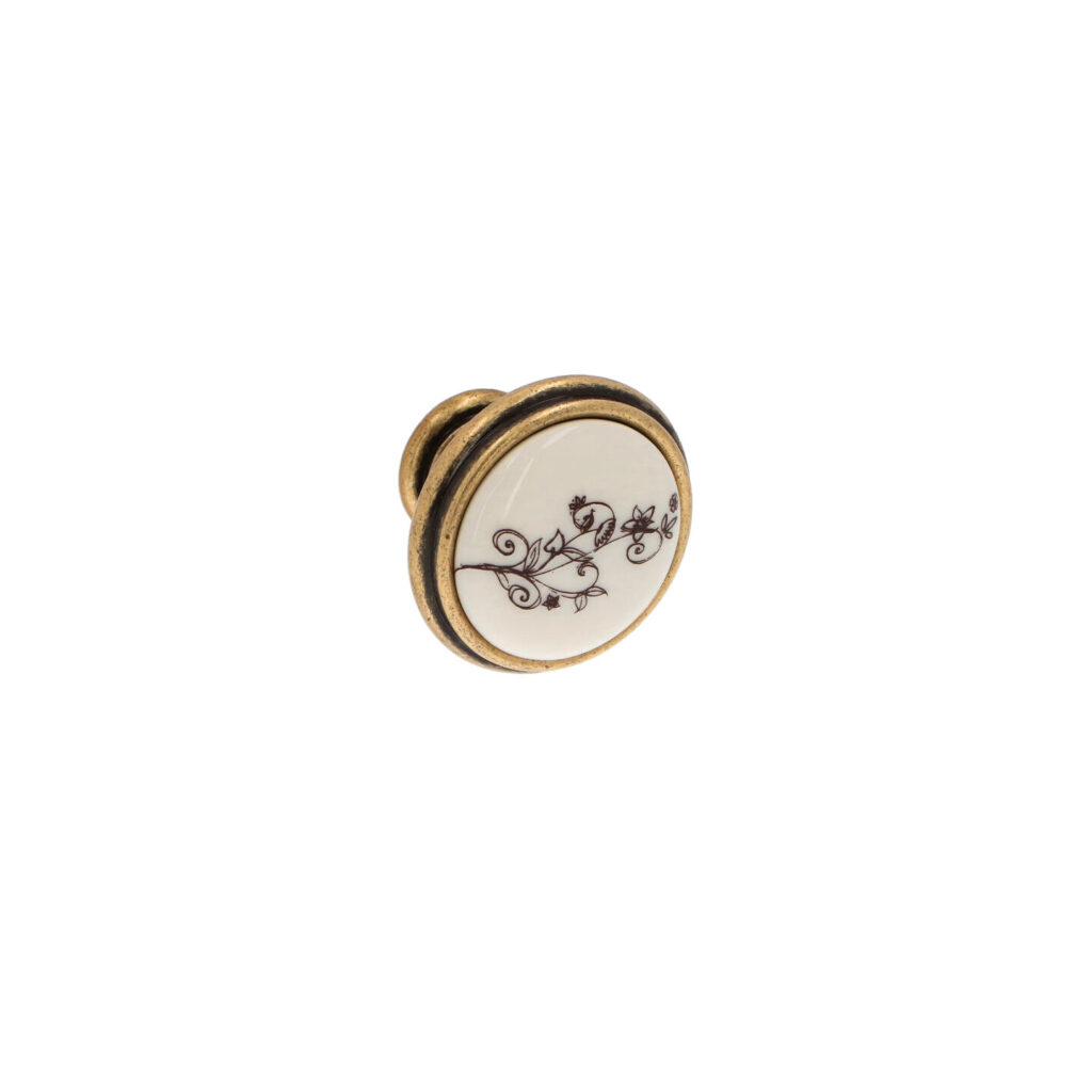 Bouton pour meubles en zamac et Porcelaine Diamètre 35mm Florence antique Lot de 25 - Marron, Zamak