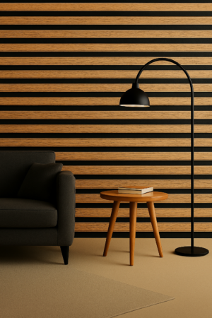 Panneau mural 3D en MDF massif Chene et noir satiné de 2760 mm X 750 mm – Design ondulé MIDDLE WAVY – Revêtement décoratif intérieur - Marron
