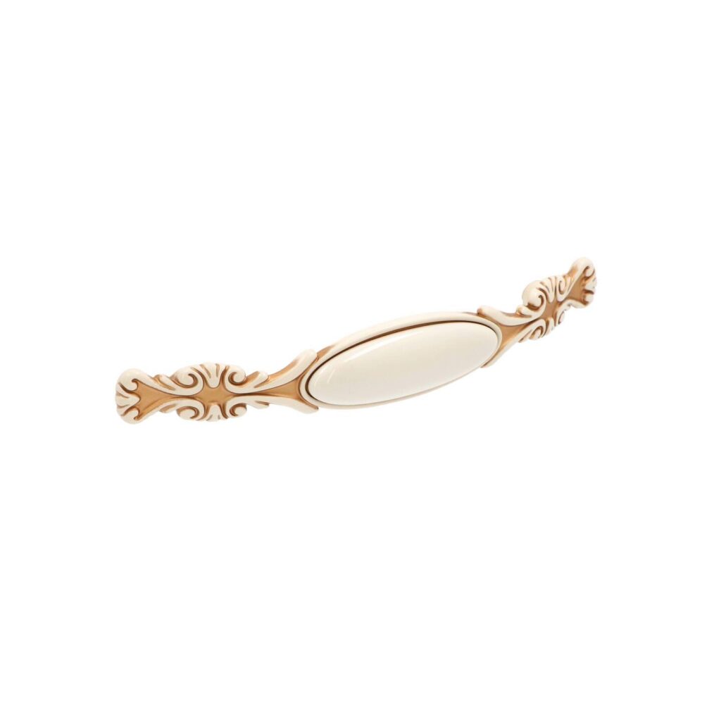 Poignée pour meubles en zamac et Porcelaine Entraxe 128mm Patine royale en or ivoire - Beige, Zamak