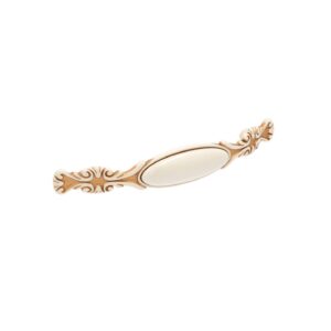 Poignée pour meubles en zamac et Porcelaine Entraxe 128mm Patine royale en or ivoire – Beige, Zamak