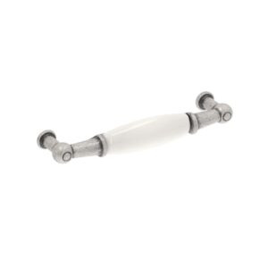 Poignée pour meubles en zamac et porcelaine Entraxe 96mm Vieil argent rayé - Gris / argent, Zamak