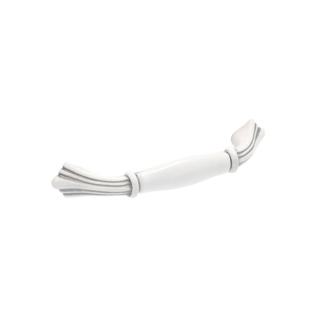 Poignée pour meubles en zamac et Porcelaine Entraxe 96mm Patine royale blanche argentée Lot de 25 - Zamak