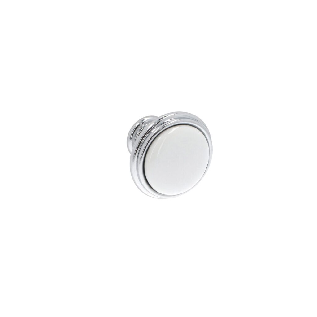 Bouton pour meubles en zamac et Porcelaine Diamètre 35mm chrome poli - Gris / argent, Zamak