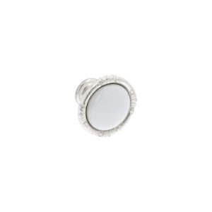 Bouton pour meubles en zamac et Porcelaine Diamètre 38mm Venise argenté – Blanc, Zamak
