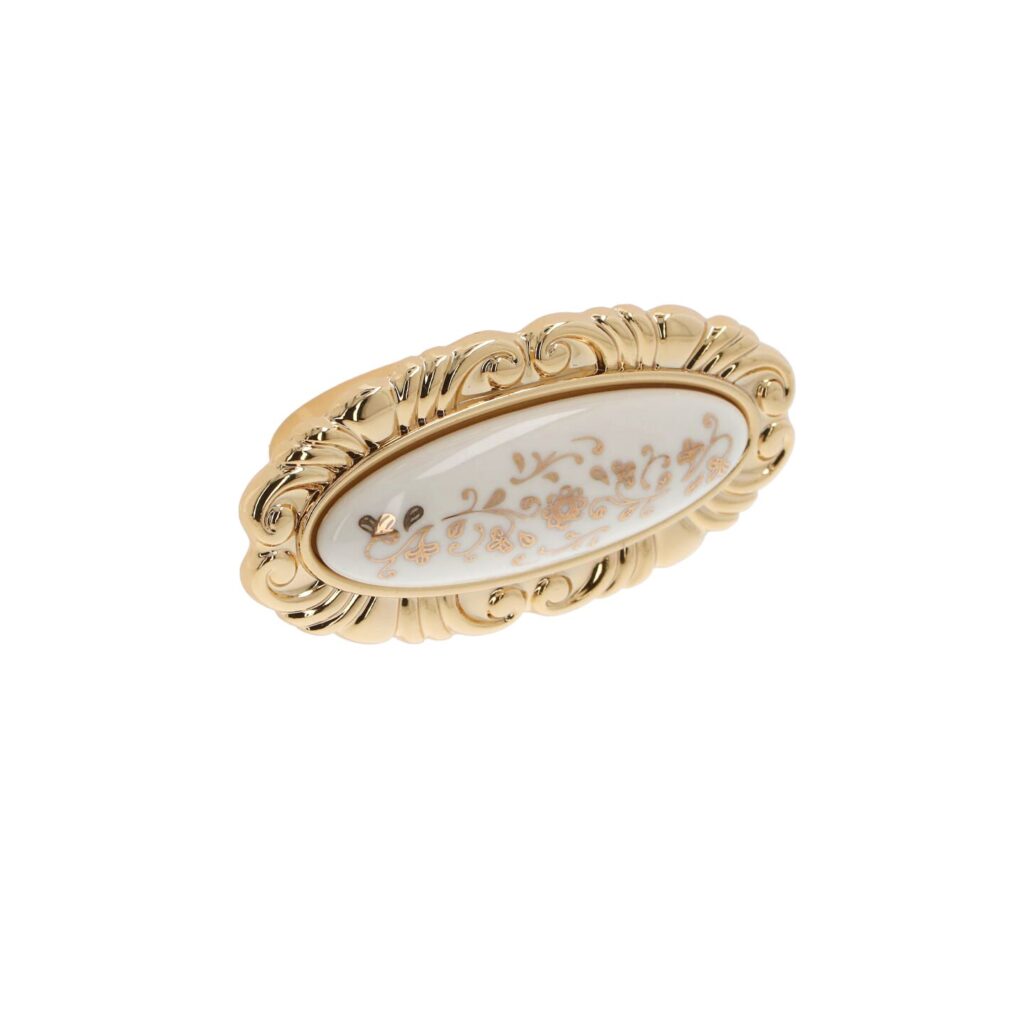 Bouton pour meubles en zamac et Porcelaine Entraxe 32mm plaqué or - Jaune / doré, Zamak
