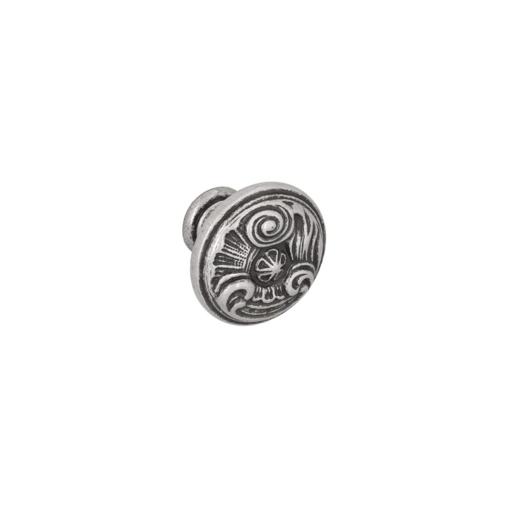 Bouton pour meubles en zamac Diamètre 35mm Vieil argent brillant Lot de 6 - Gris / argent, Zamak