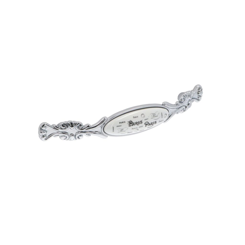 Poignée pour meubles en zamac et Porcelaine Entraxe 128mm chrome poli Lot de 6 - Gris / argent, Zamak