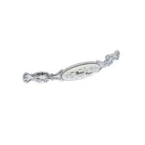 Poignée pour meubles en zamac et Porcelaine Entraxe 128mm chrome poli – Gris / argent, Zamak