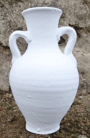 Amphore en terre cuite artisanale H 20 cm blanche - Potterie