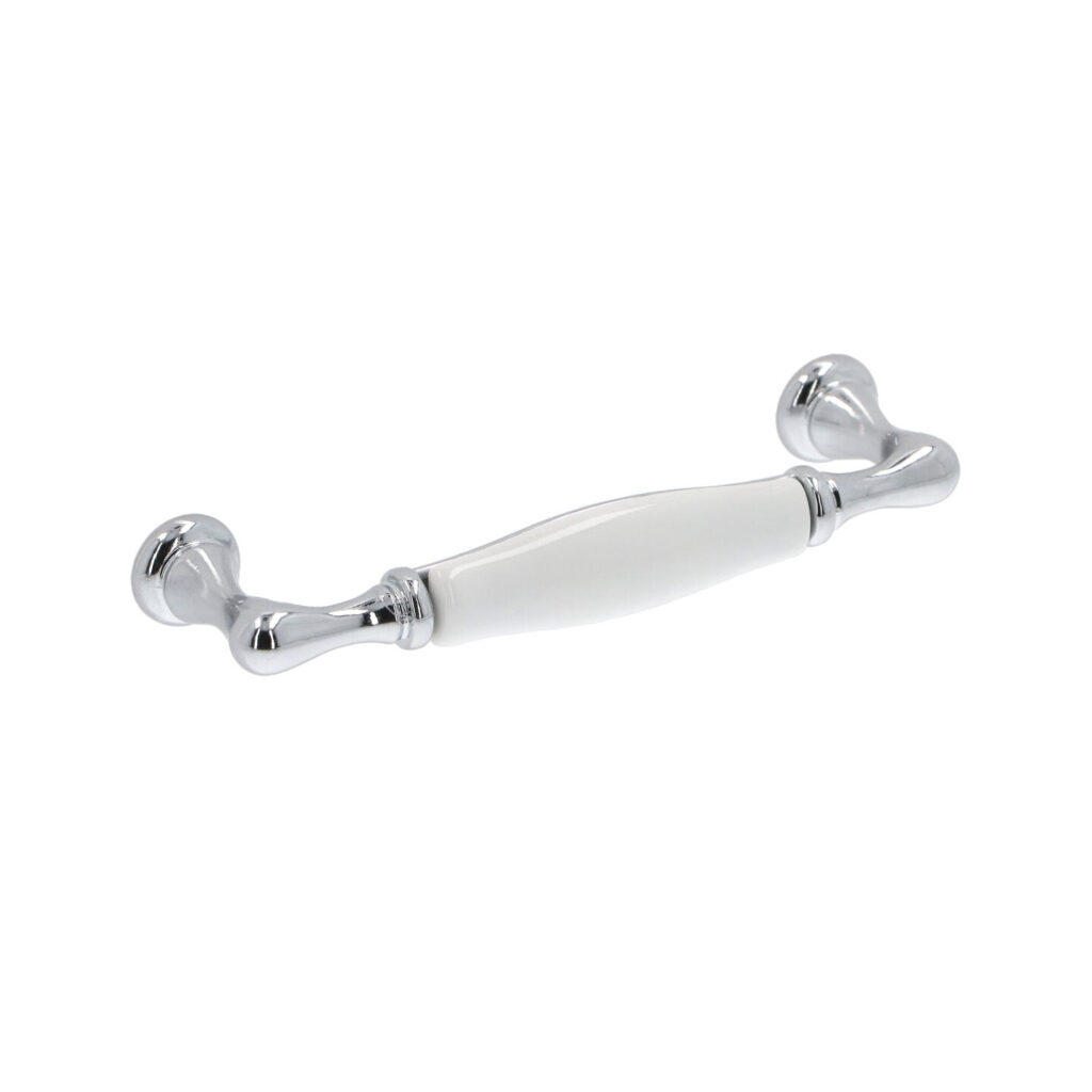 Poignée pour meubles en zamac et porcelaine Entraxe 96mm chrome poli Lot de 25 - Gris / argent, Zamak
