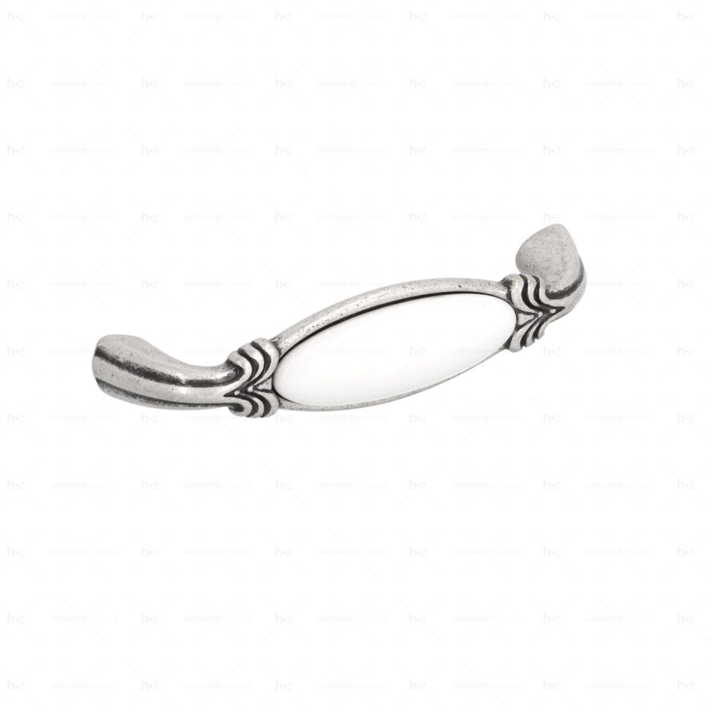 Poignée pour meubles en zamac et Porcelaine Entraxe 96mm Vieil argent brillant - Gris / argent, Zamak