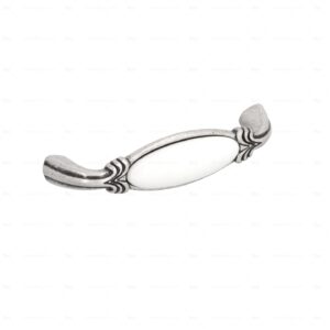 Poignée pour meubles en zamac et Porcelaine Entraxe 96mm Vieil argent brillant Lot de 25 – Gris / argent, Zamak