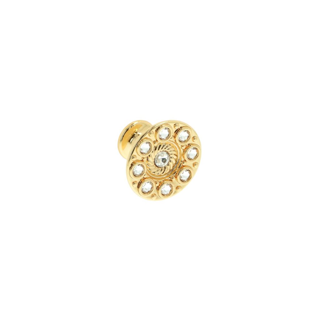 Bouton pour meubles en zamac et cristal Diamètre 32mm plaqué or Lot de 6 - Jaune / doré, Zamak