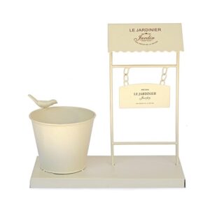 Jardinière en métal, avec un Pot de fleurs. - Blanc