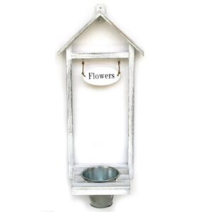 Jardinière haute en bois, H 46cm, Pot métal D 10 cm - Blanc