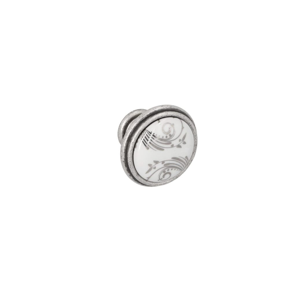 Bouton pour meubles en zamac et Porcelaine Diamètre 35mm Vieil argent brillant - Gris / argent, Zamak