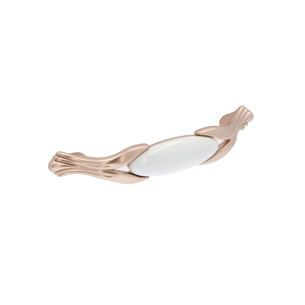 Poignée pour meubles en zamac et Porcelaine Entraxe 96mm Or mat rose Lot de 25 - Zamak