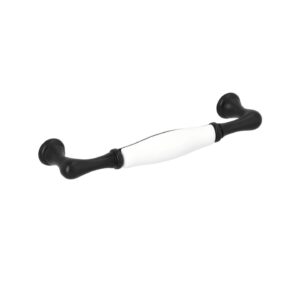 Poignée pour meubles en zamac et Porcelaine Entraxe 128mm Vernis noir mat Lot de 6 – Zamak