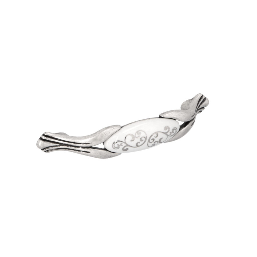Poignée pour meubles en zamac et Porcelaine Entraxe 96mm Vieil argent brillant Lot de 25 - Gris / argent, Zamak