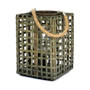 Bougeoir panier carré avec Poignée en corde, vert, avec pot en verre - Fibre