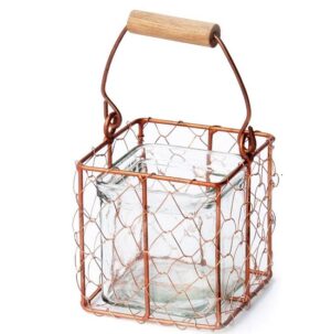 Porte bougie  en cuivre 9x9x hauteur 9 cm avec 1 récipient 7,5x7,5 x hauteur 7,6cm - Orange / cuivré